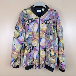 Vintage Sara Roberts Silk Bomber Jacket Large Art To Wear Artsy 80s 90s